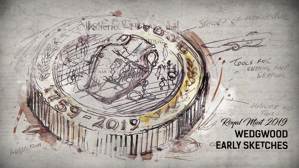 Early sketches for the D-Day and Wedgwood coins, the start of the 3D coin design and world building process.