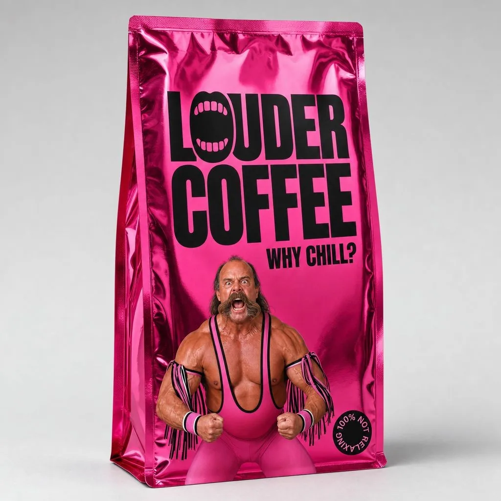 Metallic foil. Louder Coffee.
