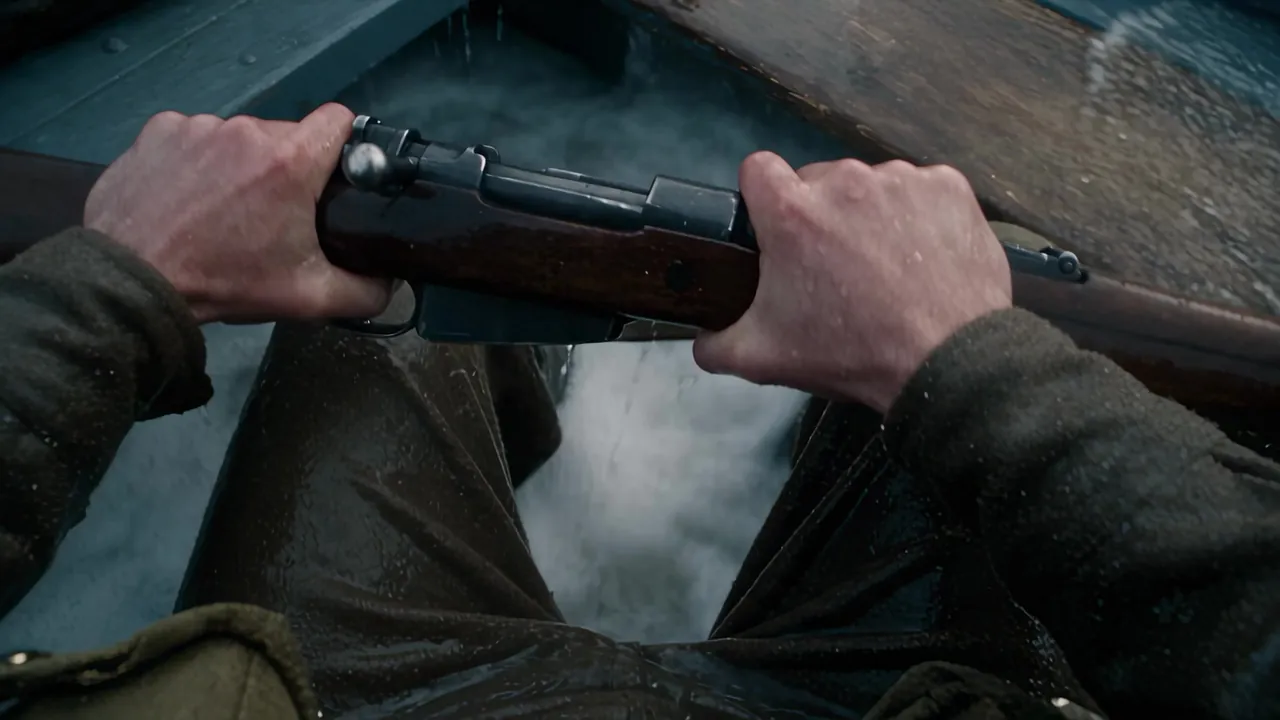 A rifle in his hands. Priority Seat.
