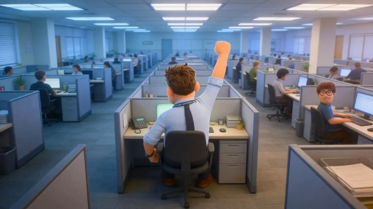 Fist pump in the office. Lucky Arena.