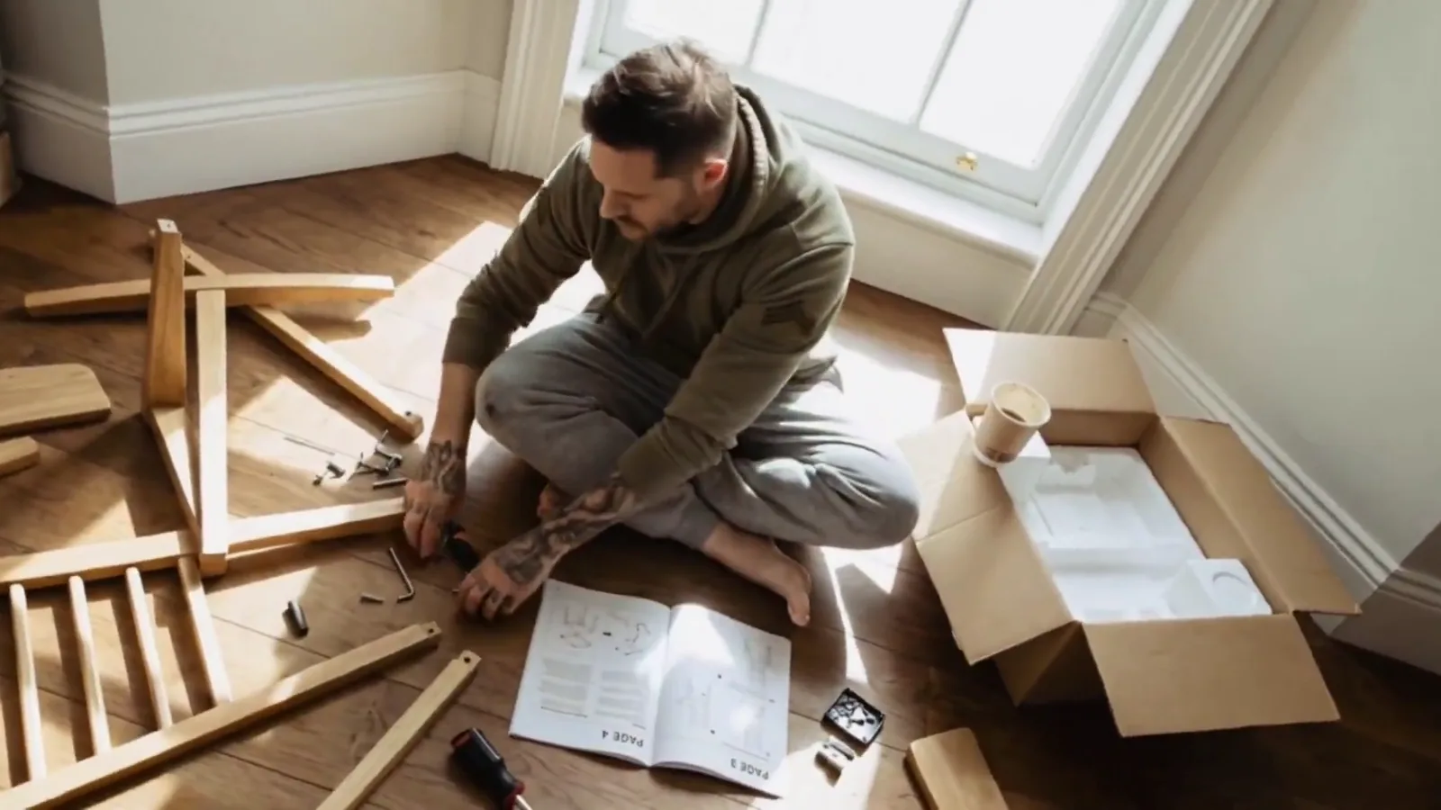 Flat-pack chair on the floor. MakesMe.Me.