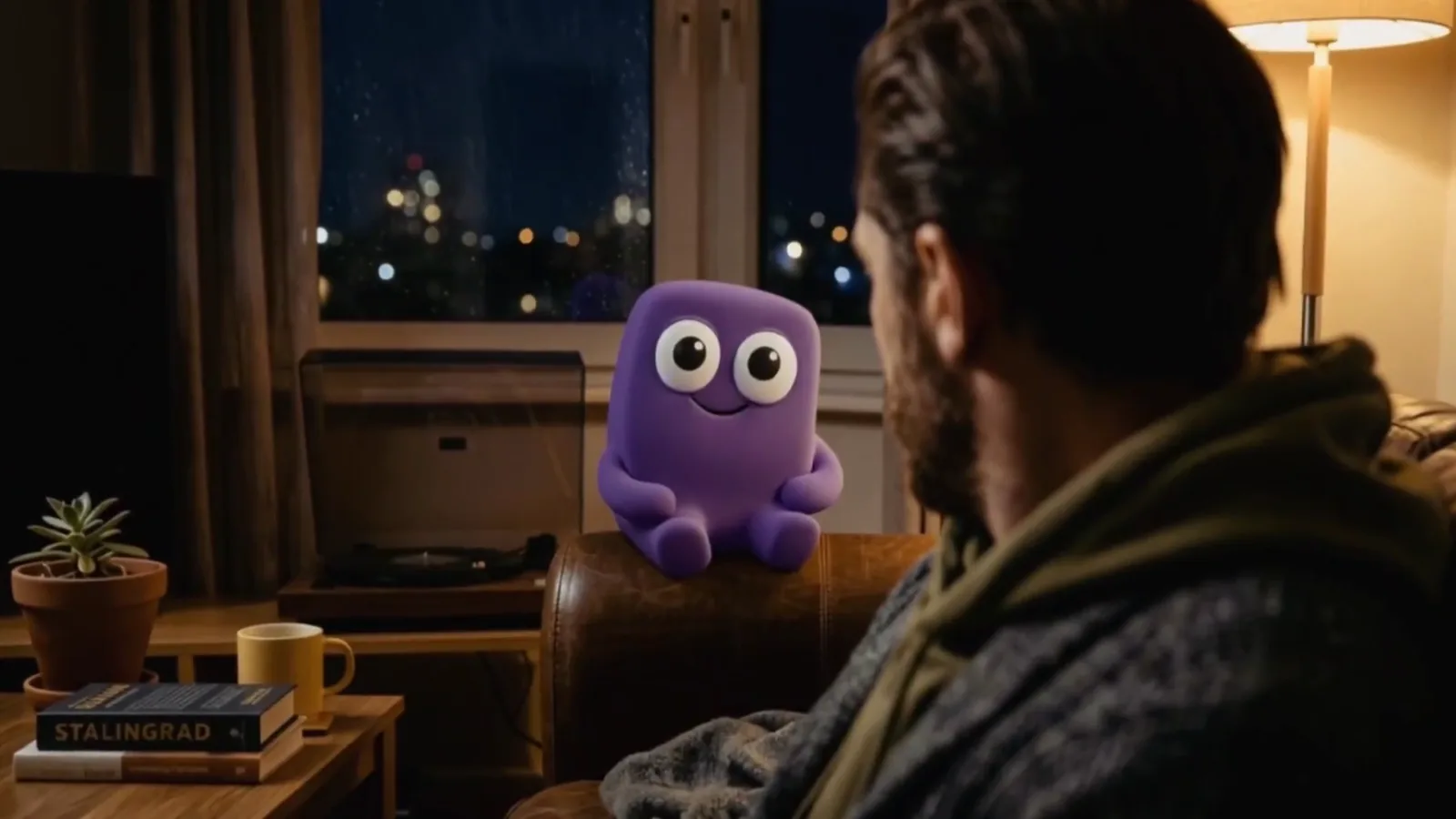 Buddy and the man at night. MakesMe.Me.
