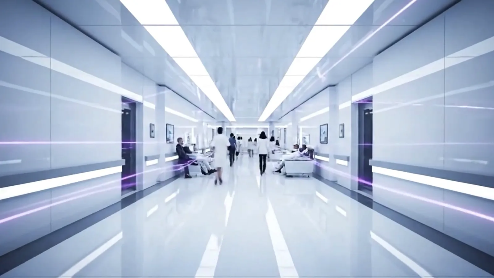 White hospital corridor. MotionDev.